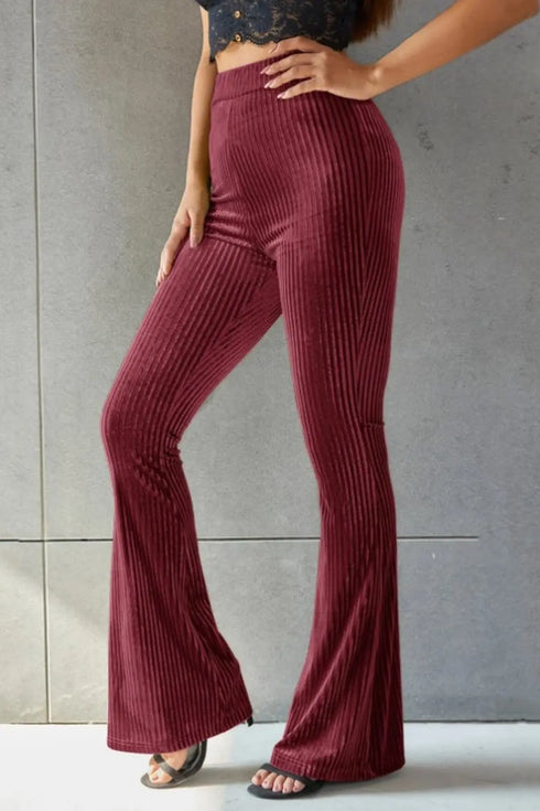 'Ruth' Ribbed High Waist Flare Pants - Celes Fashion